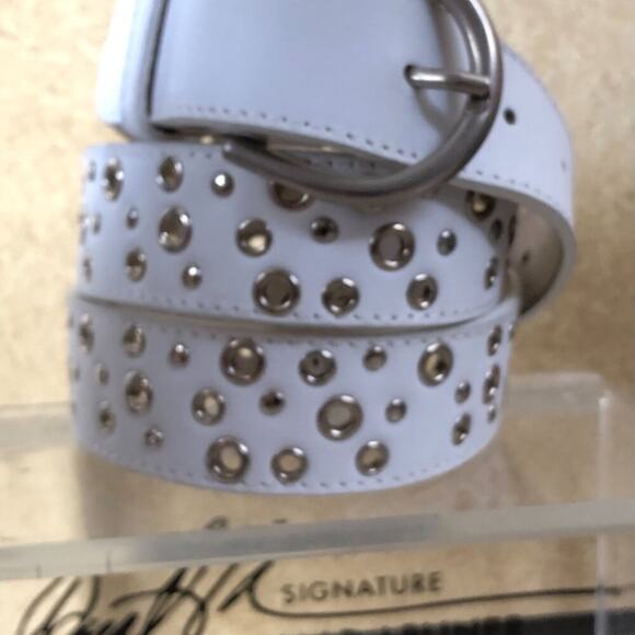 Donald Pliner Belt White Leather Embellished Metal Studs New NWT $225 adjustable main image 5